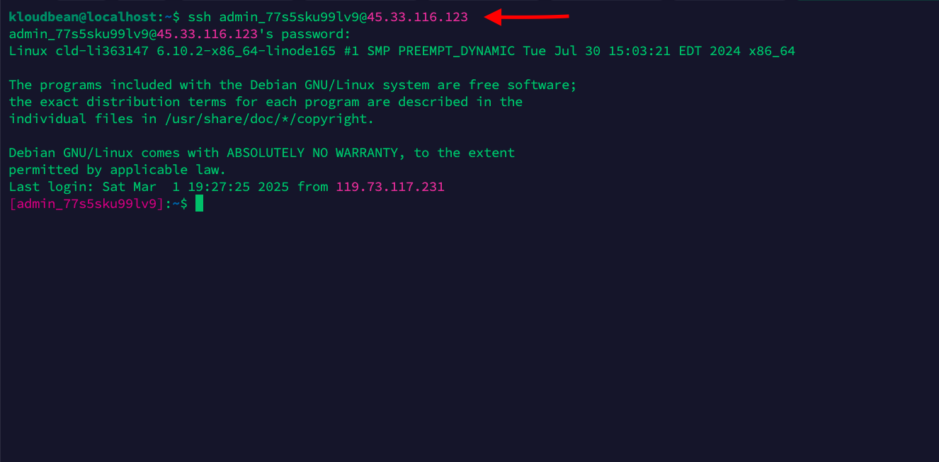 Demonstration on executing ssh command.